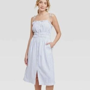 New Universal Thread Plus Size Linen Blend Blue and White Striped Dress Size 3X